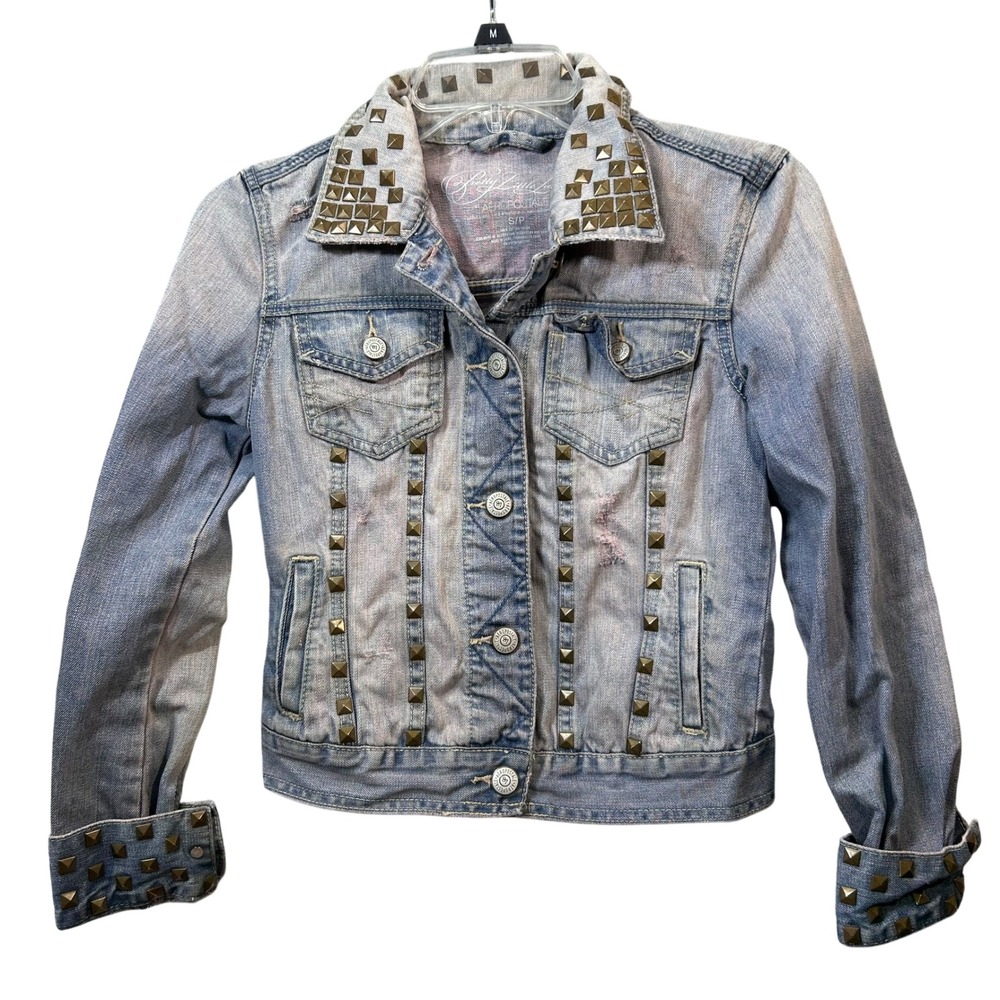 Aeropostale Pretty Little Liars Denim Jacket Studded Distressed Light Wash Small